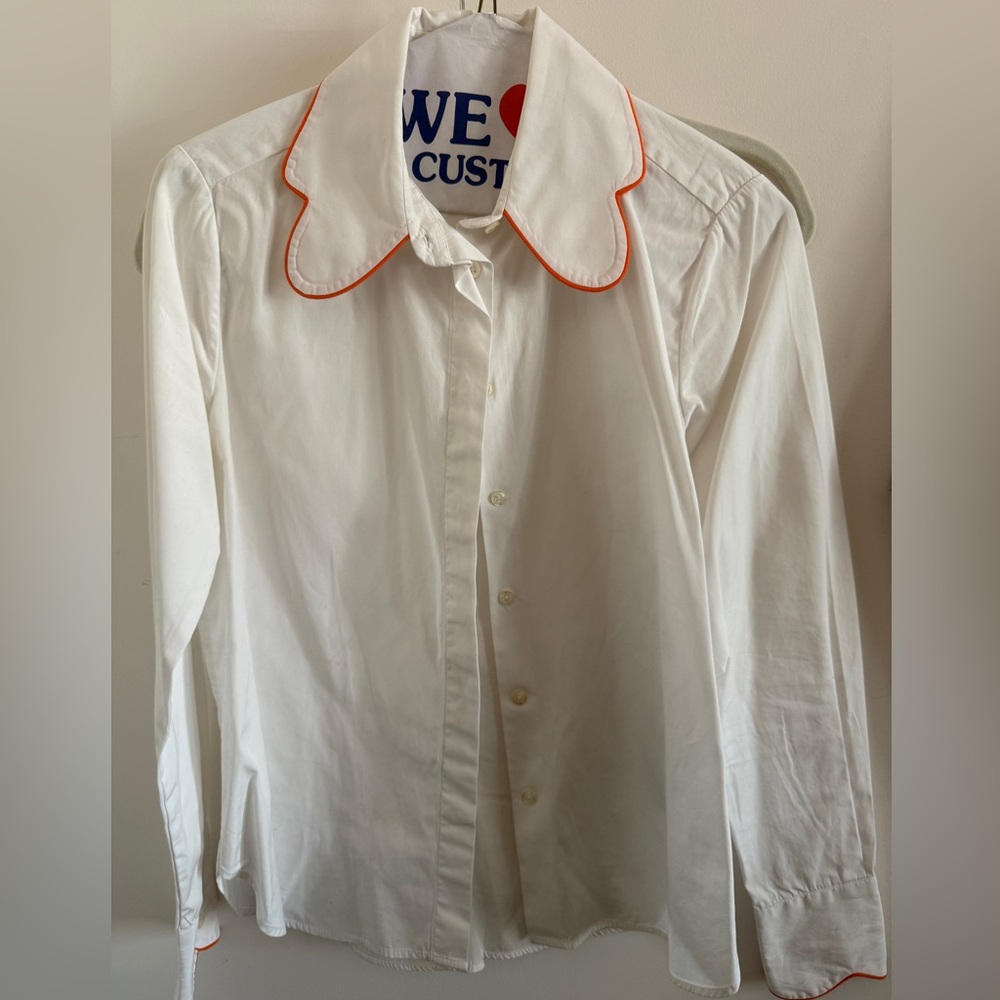 Uterque White Button-Up Shirt with Orange Trim